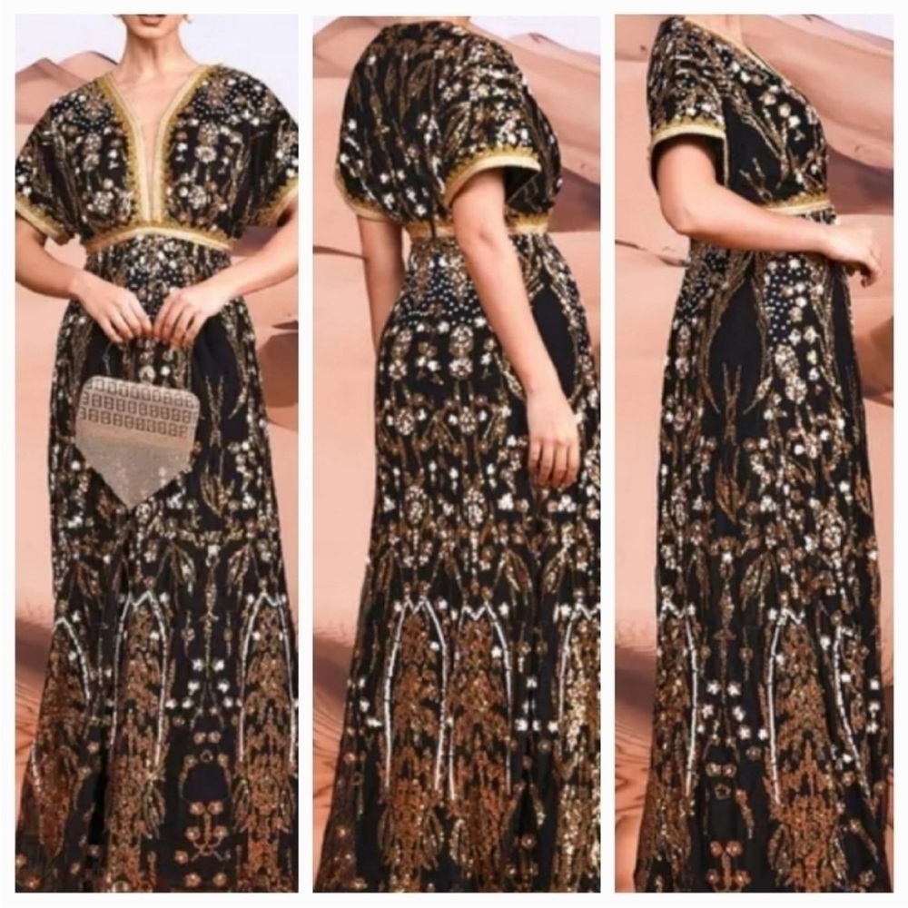 Ethnic, Multicolored,  V Neck, Short Sleeve, Mermaid Gown for Special Events